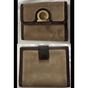Salvatore Ferragamo Gancini Wallet Brown Suede Leather Vintage Italy